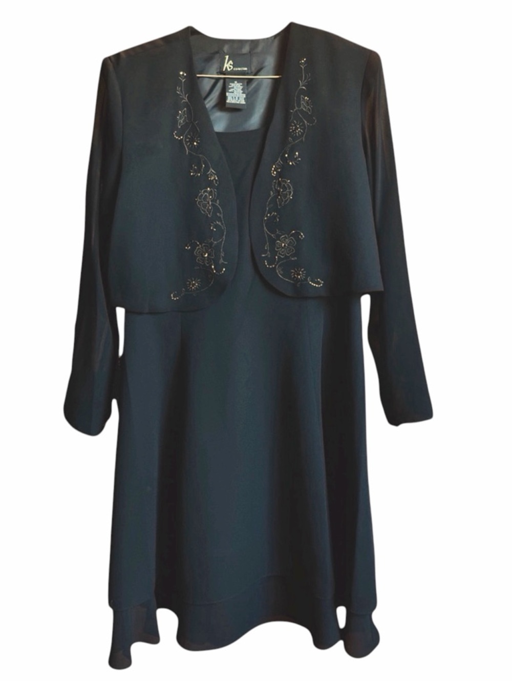 KS collection NWOT black fit and flare dress with sequined jacket. size 16